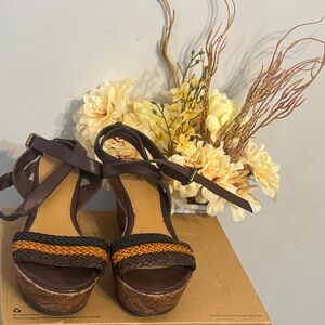 Aldo Brown and Orange Woven Wedges